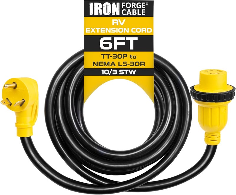 IRON FORGE CABLE 30 Amp RV Extension Cord 6 Ft - 10/3 STW TT-30P to NEMA L5-30R 125v Heavy Duty RV Power Cord for Outdoor Use, UL Certified - Image 1