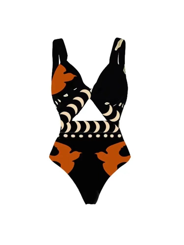 Suit Bikini One-Piece Swimsuit Wrap Skirt Vintage Beach Dress Backless Swimwear Bikini - Image 1
