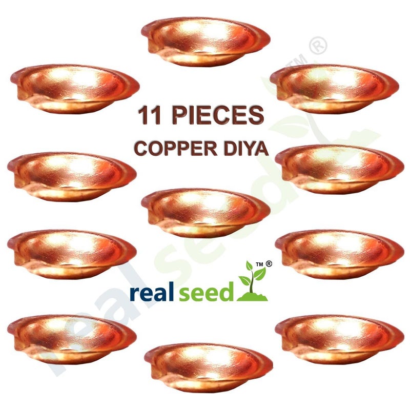 Real Seed مجموعة مصابيح نحاسية عميقة 11 مصباح ديا للاحتراق بالزيت مع فتائل 34 سم × 15 سم - Image 3