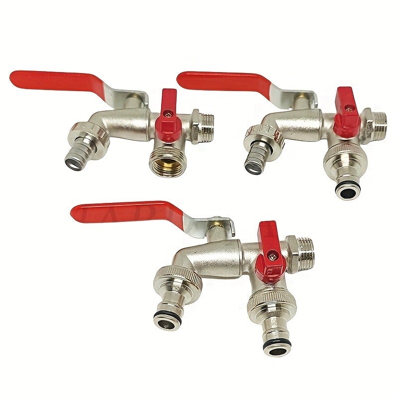PETO 1-Piece Double-Outlet Garden Hose Faucet - Rustic Style, 304 Stainless Steel, Single-Hole Installation, Universal Thread, Metal Outdoor Faucet with Multiple Components Compatible with Sprinklers and Hose Guns - Image 2