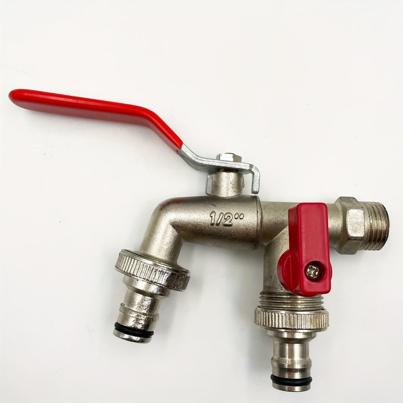PETO 1-Piece Double-Outlet Garden Hose Faucet - Rustic Style, 304 Stainless Steel, Single-Hole Installation, Universal Thread, Metal Outdoor Faucet with Multiple Components Compatible with Sprinklers and Hose Guns - Image 5