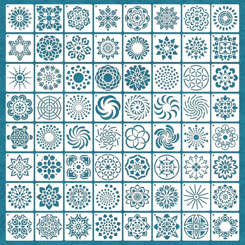 64 Pieces Stencils for Painting Small Reusable Mandala Dot Stencil Art Craft Template for Painting on Wood Wall Fabric Rock Chalkboard Sign DIY Art Scrapbook ProjectsMandala