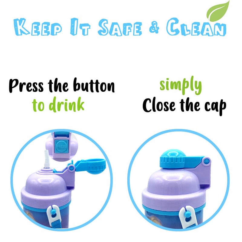 Zak Designs زجاجات مياه ديزني فروزن ديلوكس مع حزام حمل لمسة واحدة مع قشة مدمجة قابلة لإعادة الاستخدام (حاوية ثلج 16.9 أونصة) - Image 3