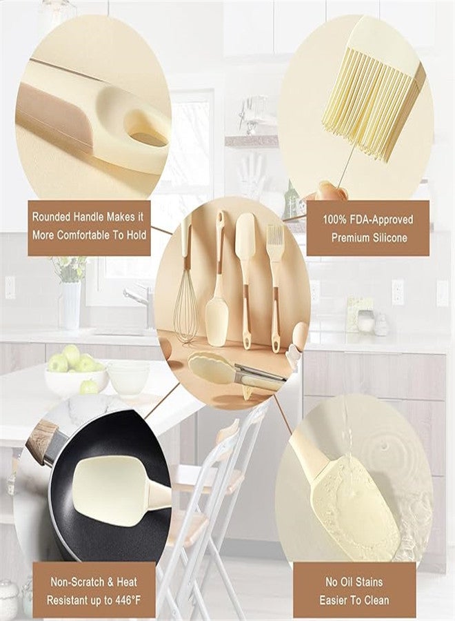 KASTWAVE طقم أدوات الطبخ المطبخ السيليكون 5 قطع، أدوات الطبخ غير اللاصقة آمنة غسالة الصحون، مجموعة ملعقة التحريك المقاومة للحرارة حتى 446°F مع خفاقة، ملعقة، ملاقط، ملعقة وفرشاة دهن المعجنات - Image 4