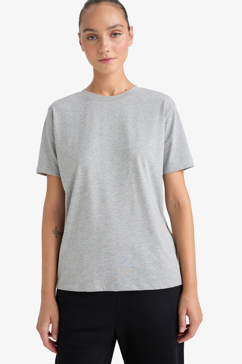 DeFacto Grey Woman Regular Fit Crew Neck Basic Cotton T-Shirt Casual - Image 1