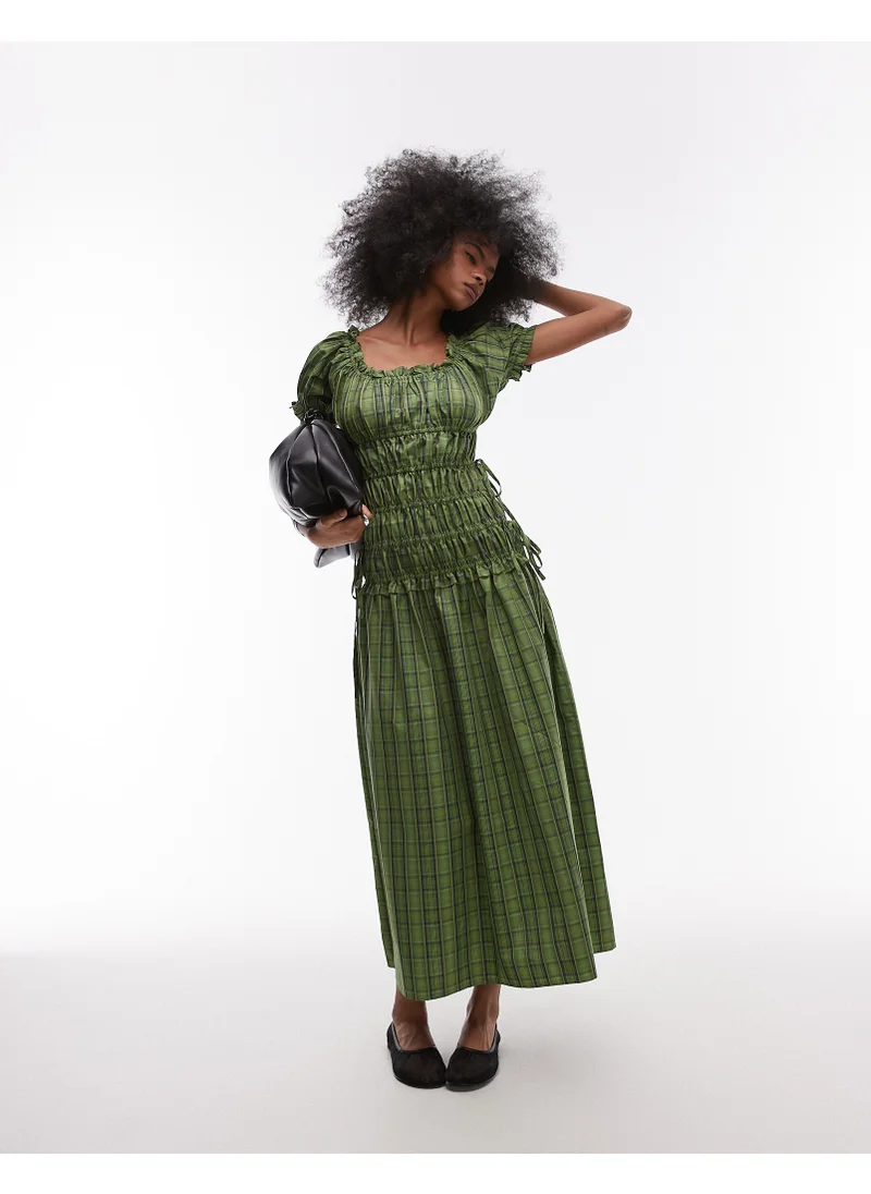 توب شوب Cap Sleeve Ruched Dress With Tie Sides