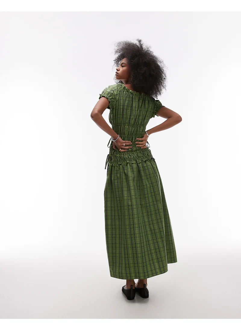 توب شوب Cap Sleeve Ruched Dress With Tie Sides