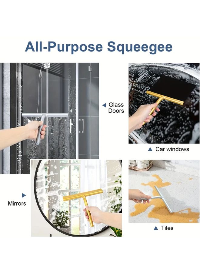 Silvery Silicone Squeegee With Suction Cup Hook For Glass Mirror Floor And Car Window Cleaning - Image 2