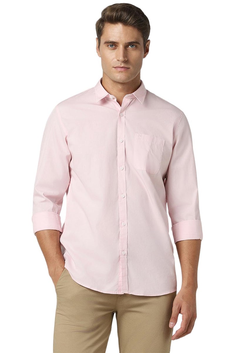 Peter England Men's Solid Slim Fit Full Sleeve Casual Shirt| 100% Cotton Pink - Image 1