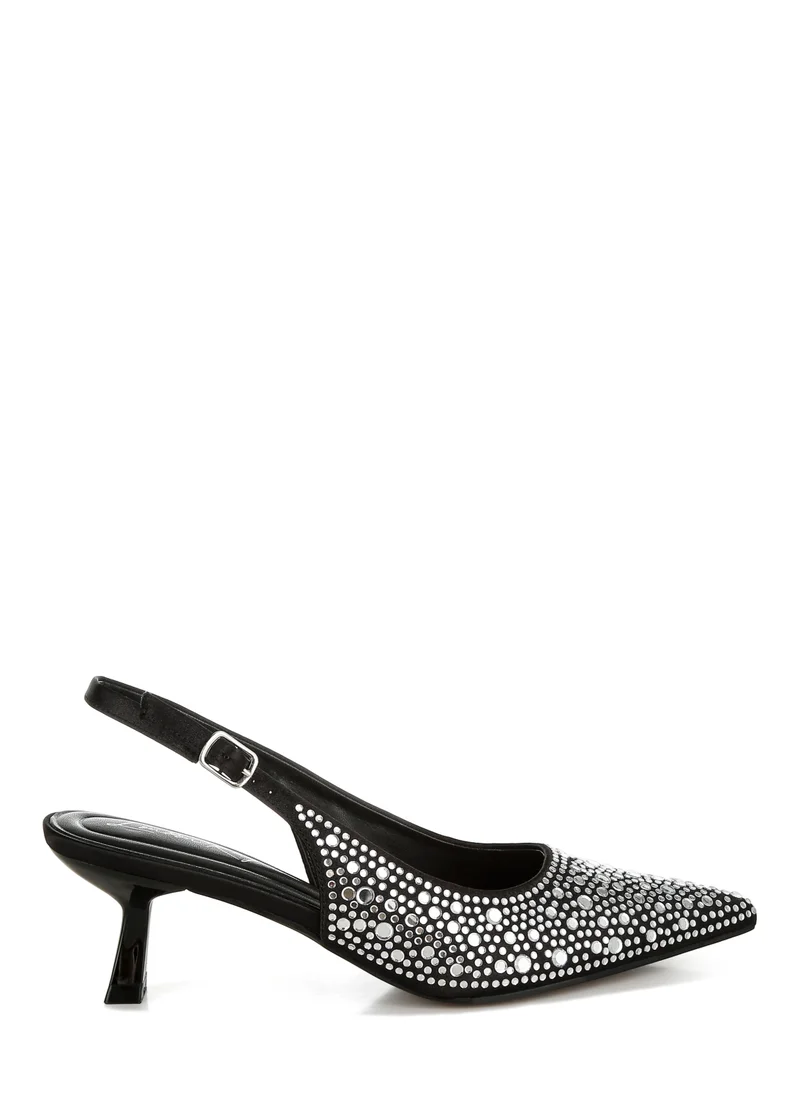 London Rag Pointed Toe Rhinestone Slingbacks in Black