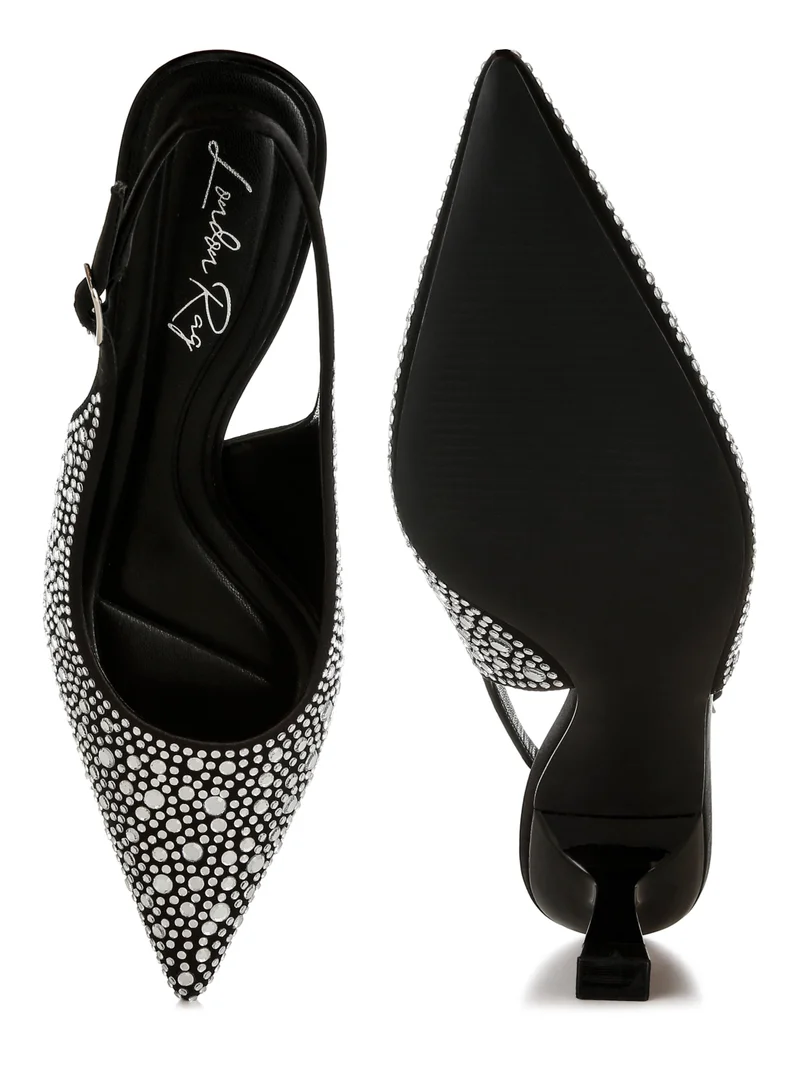 London Rag Pointed Toe Rhinestone Slingbacks in Black