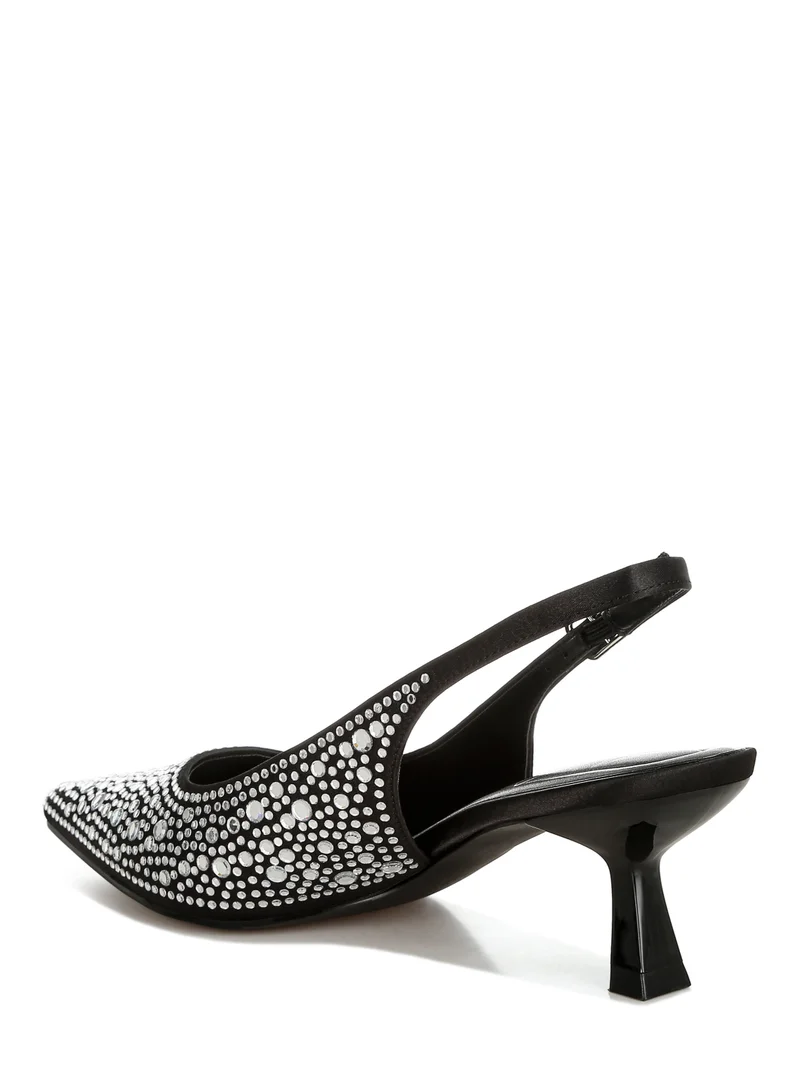 London Rag Pointed Toe Rhinestone Slingbacks in Black