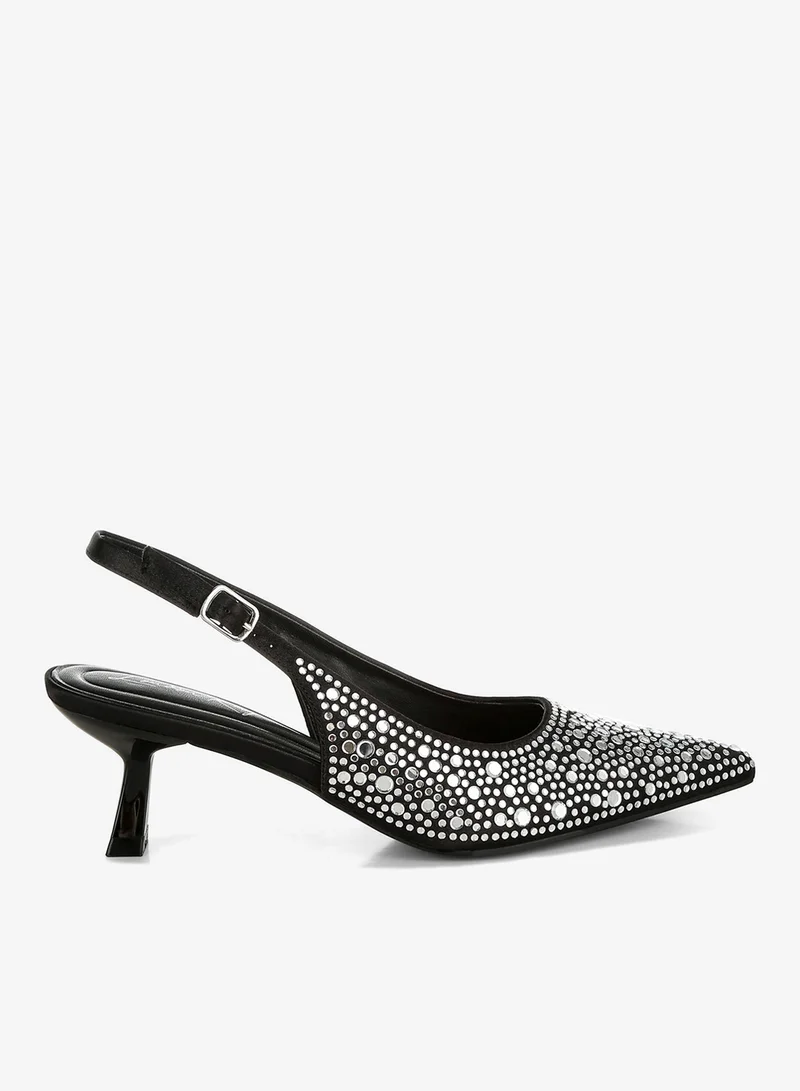 Pointed Toe Rhinestone Slingbacks in Black