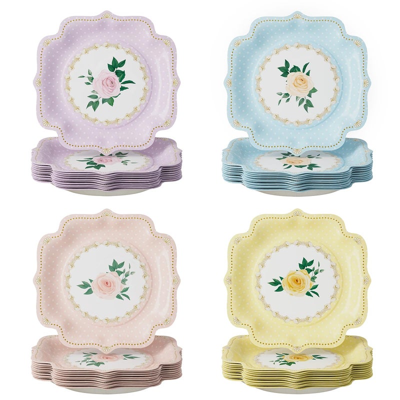 UAEYW 48 Pack Floral Paper Plates Vintage Garden Party Decorations 9 Inches Disposable Plates Tableware for Spring Afternoon Tea Table Party Baby Bridal Shower Birthday Wedding Decor - Image 3