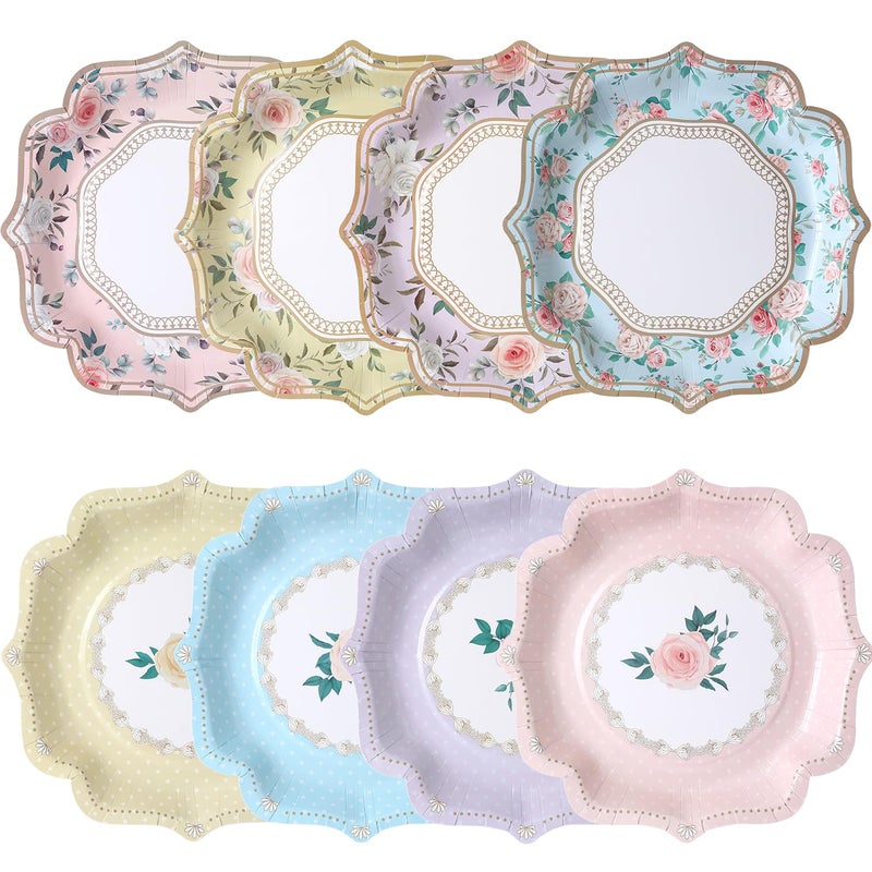 UAEYW 48 Pack Floral Paper Plates Vintage Garden Party Decorations 9 Inches Disposable Plates Tableware for Spring Afternoon Tea Table Party Baby Bridal Shower Birthday Wedding Decor - Image 1
