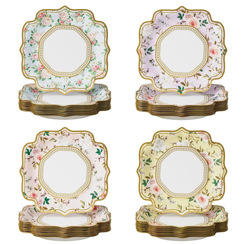 UAEYW 48 Pack Floral Paper Plates Vintage Garden Party Decorations 9 Inches Disposable Plates Tableware for Spring Afternoon Tea Table Party Baby Bridal Shower Birthday Wedding Decor - Image 2
