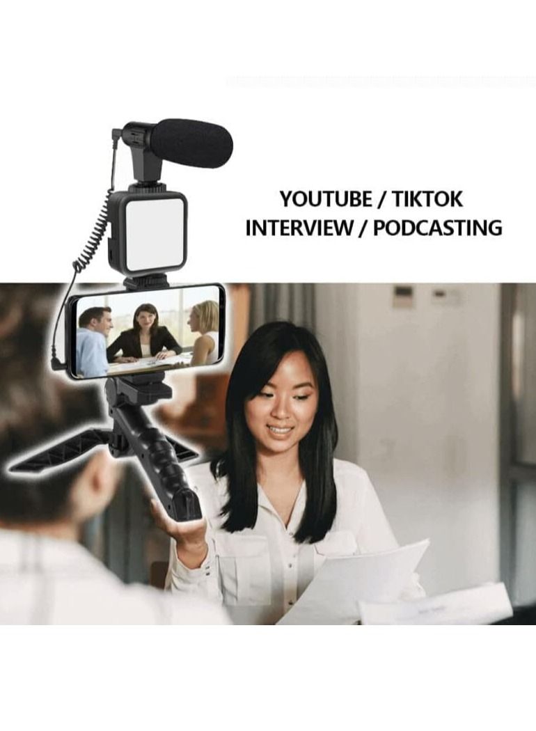 Smartphone & Camera Vlogging Studio Kits Video Shooting Photography Suit with Microphone LED Fill Light Mini Tripod - Image 2
