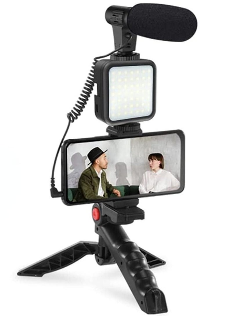 Smartphone & Camera Vlogging Studio Kits Video Shooting Photography Suit with Microphone LED Fill Light Mini Tripod - Image 1