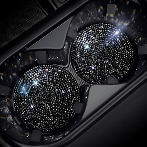 Murimt 2 PCS Universal Vehicle Bling Cup Holder Insert Coaster Car Interior Accessories275 inch Silicone Anti Slip Crystal Rhinestone Car CoasterBlack - Image 1