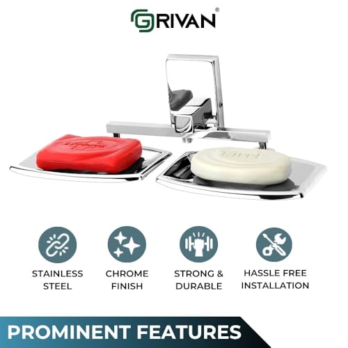 GRIVAN SS 304 Square Shape Wall Mounted Stainless Steel Double Soap Holder, Soap Stands, Soap Case, Soap Dish, Soap Tray for Bathroom Rust Free Chromed Finished - Image 4