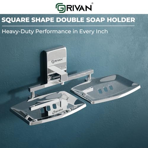 GRIVAN SS 304 Square Shape Wall Mounted Stainless Steel Double Soap Holder, Soap Stands, Soap Case, Soap Dish, Soap Tray for Bathroom Rust Free Chromed Finished - Image 5