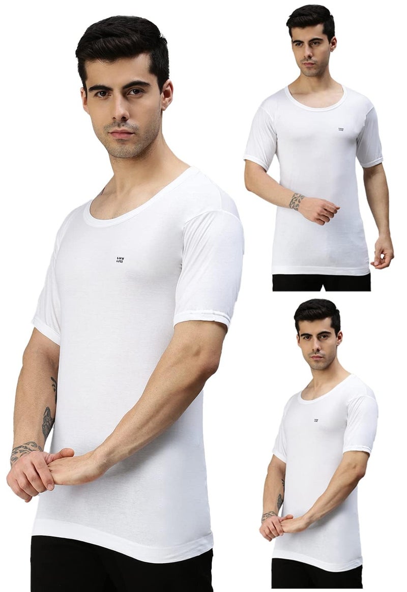 Lux Cozi Men's Pack of 3 White Round Neck Half Sleeves 100% Cotton Vest (Size : 90cm) - Image 5