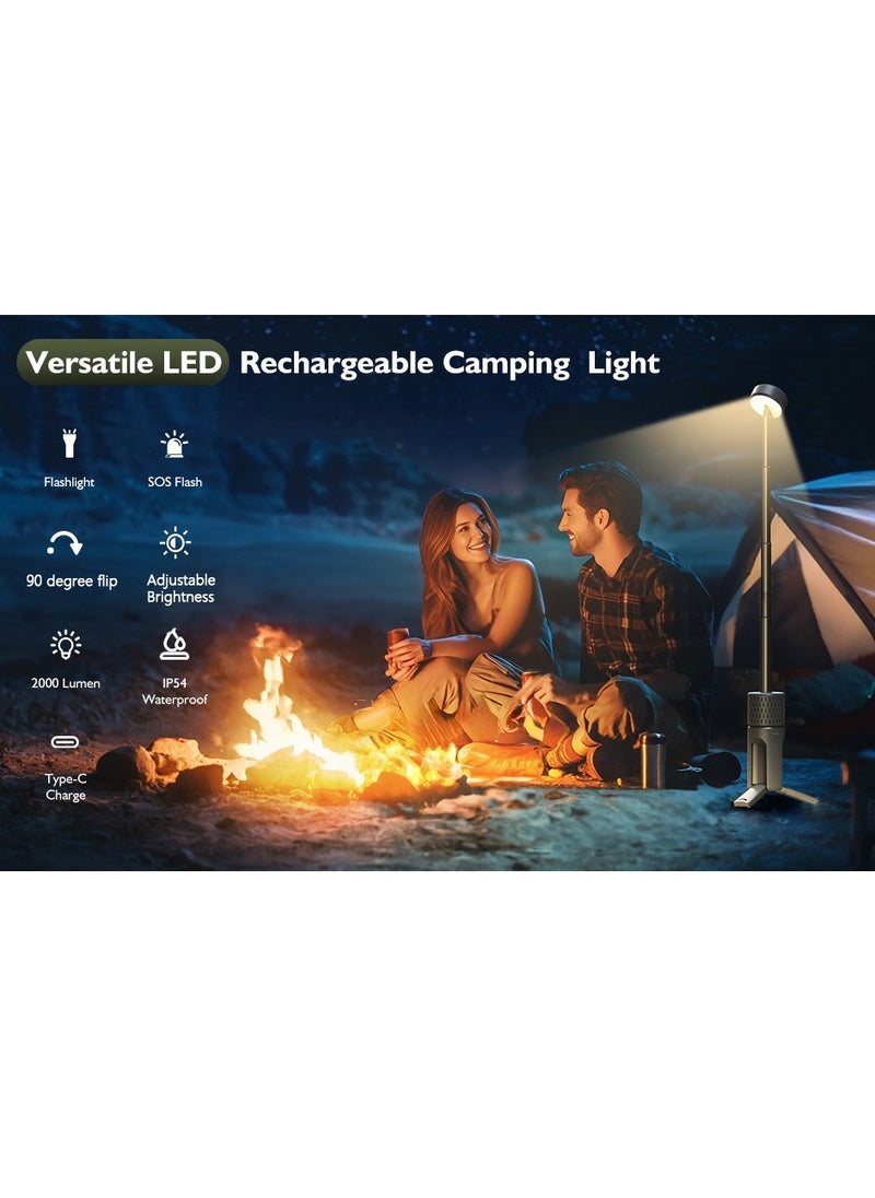 Portable Rechargeable Camping Light, Multi-Functional Outdoor Light, Telescoping Light, Telescopic Camping Lantern, Cordless Work Light with Adjustable Stand, Brightness Adjustment