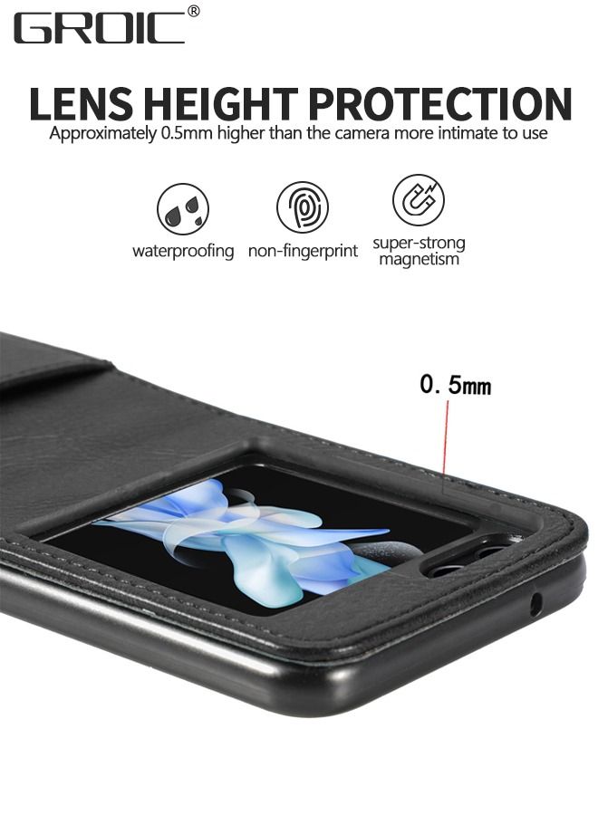 GROIC حافظات لهاتف Galaxy Z Flip 5 حافظة سوداء، نمط عمل فاخر من جلد البولي يوريثان Galaxy Z Flip 5 حامل بطاقات مناسب للنساء والرجال حافظة هاتف واقية لهاتف Samsung Galaxy Z Flip 5 5G 2023 - Image 3