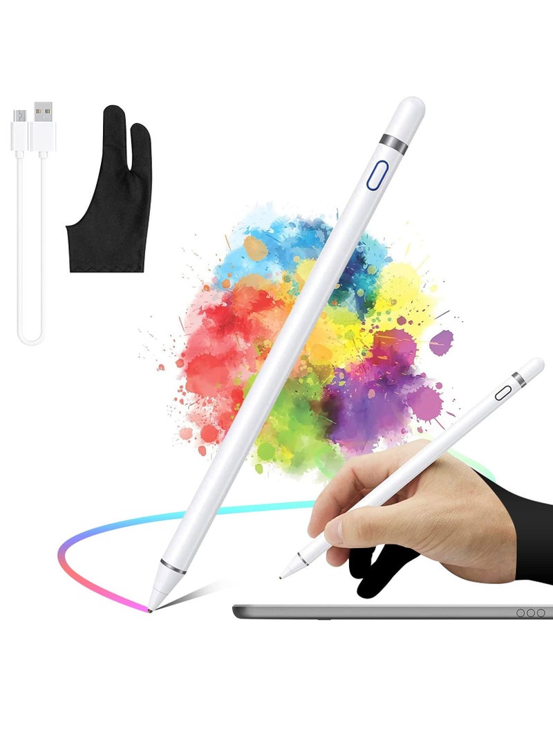 قلم ستايلس مع رافضة راحة اليد لأبل / سامسونج / هواوي أبيض - Image 1