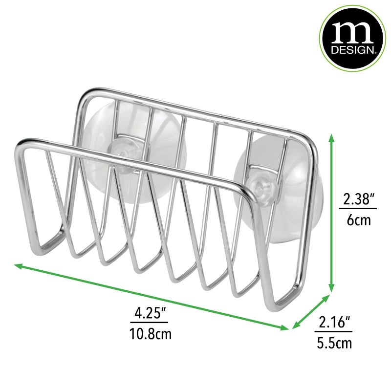 mDesign Metal Sponge Holder for Kitchen Sink with Suction Cups - Small Holder for Sponges in the Kitchen or Soap Holder in the Bathroom - Quick Drying Open Wire Basket - Ronde Collection - Chrome - Image 4