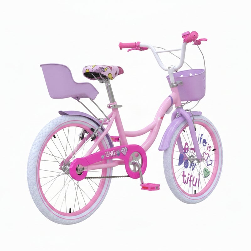 Dream Land Cute Stickers Pinky Ride on Bicycle with Back Seat & Basket - CU3590 - Image 4