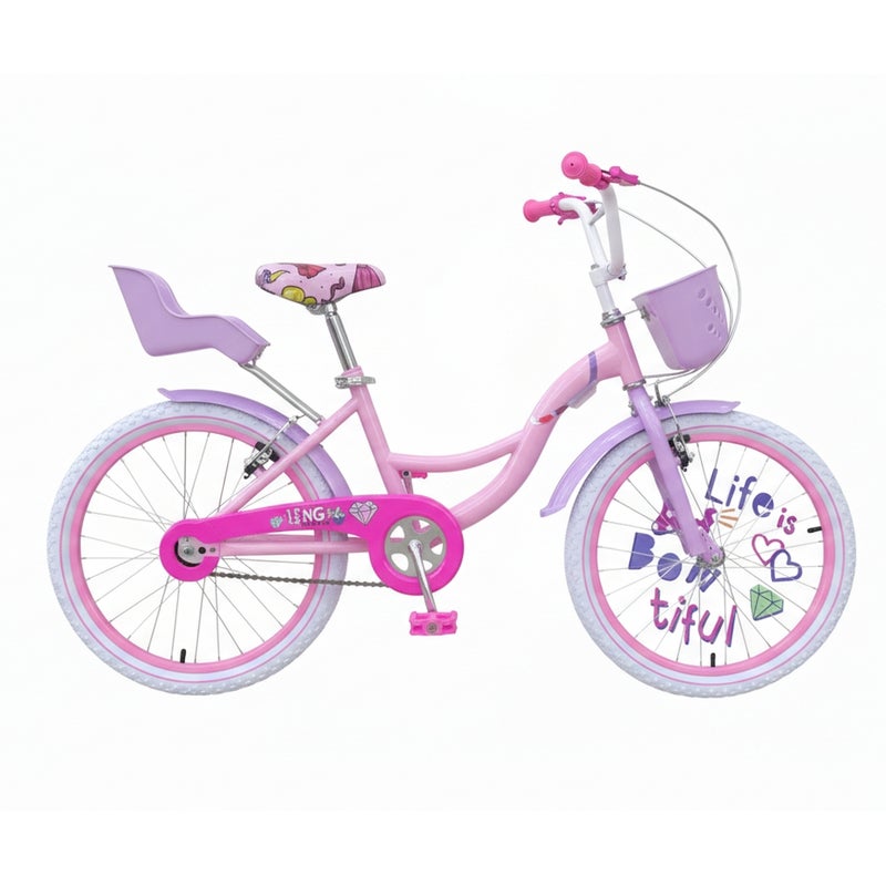Dream Land Cute Stickers Pinky Ride on Bicycle with Back Seat & Basket - CU3590 - Image 2
