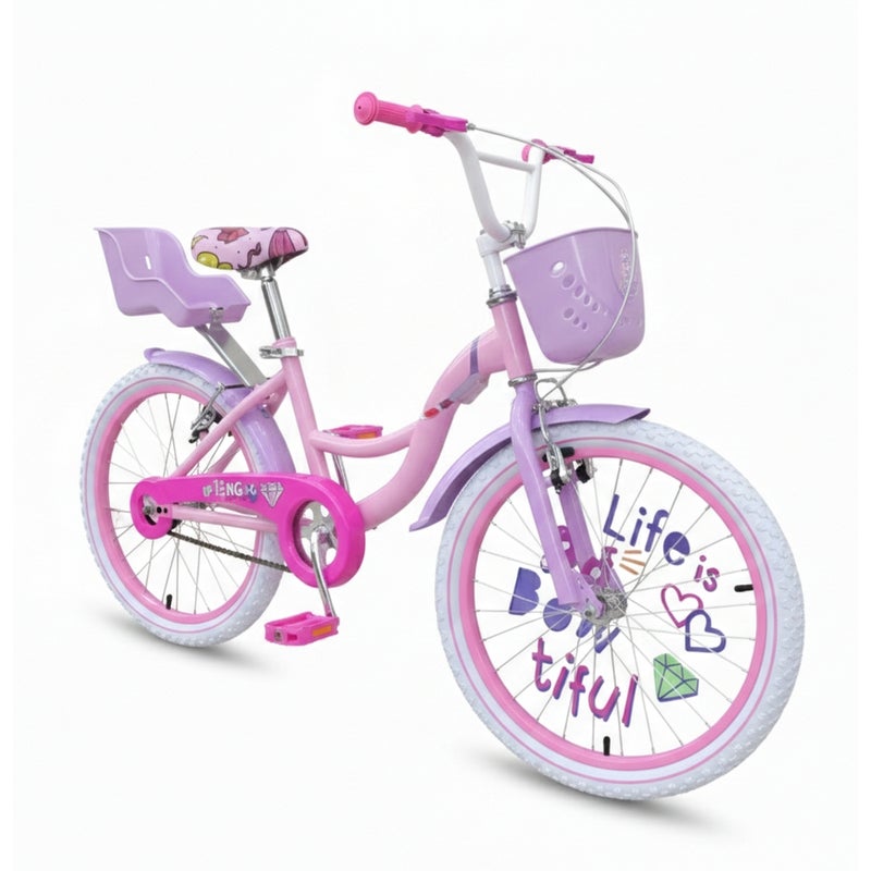 Dream Land Cute Stickers Pinky Ride on Bicycle with Back Seat & Basket - CU3590 - Image 1