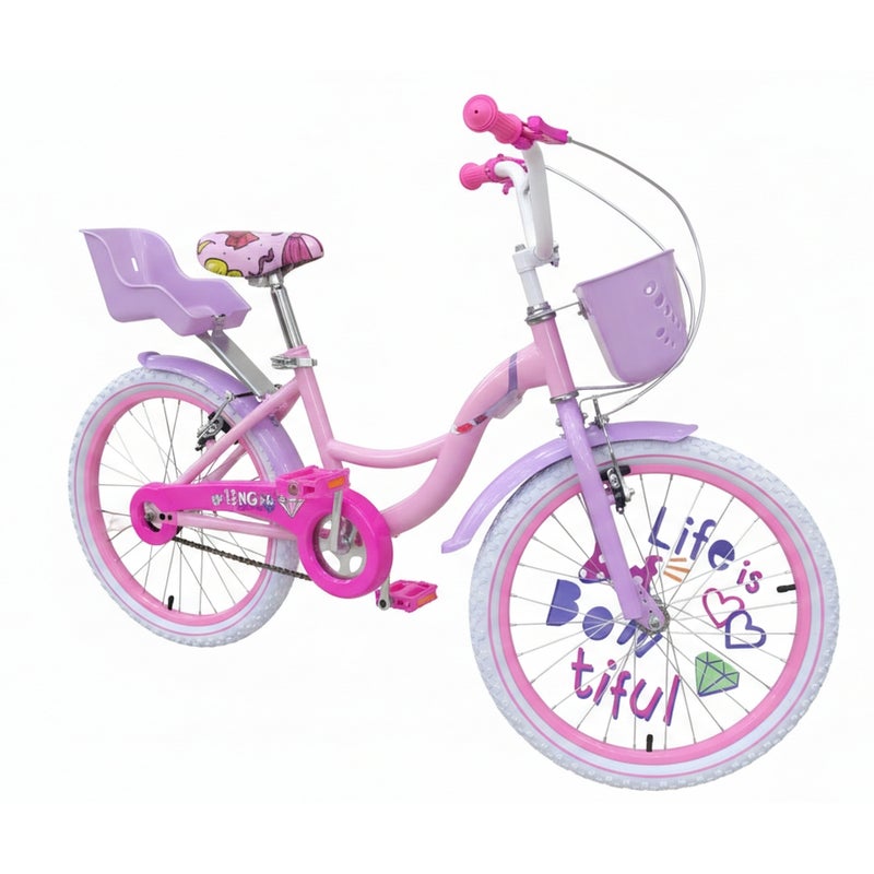 Dream Land Cute Stickers Pinky Ride on Bicycle with Back Seat & Basket - CU3590 - Image 5
