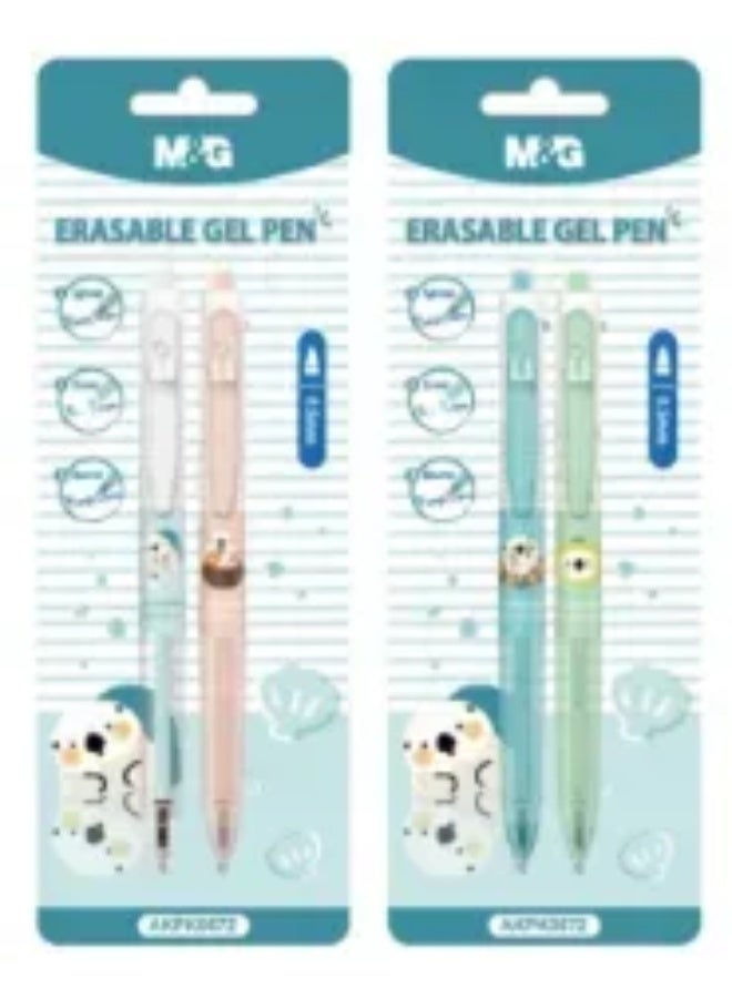 M&G  Retractable Eraserable Gel Pen 0.5mm  Ink color:  crystal blue 2 packets each one 2 pcs Blister card package - Image 1