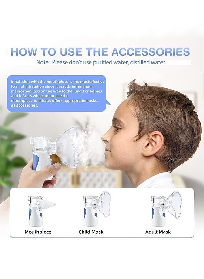 صورة العالمة آلة التبخير المحمولة للأطفال، الكبار، والرضع، جهاز تبخير صغير، مرذاذ البخار للاستنشاق، جهاز شبكي يدوي قابل لإعادة الشحن عبر USB، جهاز تبخير بالموجات فوق الصوتية مع طريقتين للاستخدام للأطفال الذين يعانون من مشاكل في التنفس، مناسب للاستخدام في المنزل، المكتب، وخارج المنزل. - Image 3