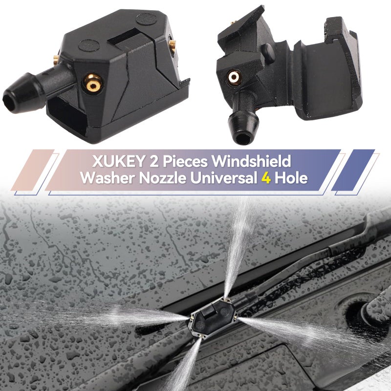 Generic XUKEY 2Pcs Car Universal Front Windshield Washer Wiper Sprayer Nozzle Window Water Spray Sprinkler Jet 4Way 9mm Auto  - Image 2