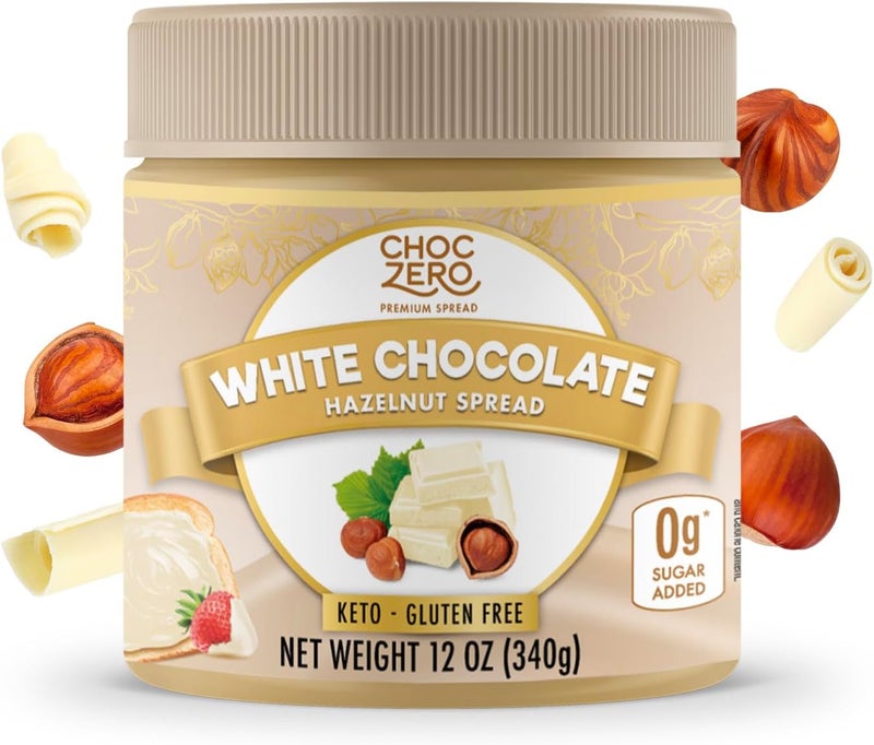 ChocZero Keto White Chocolate Hazelnut Spread - 12 oz Jar, No Sugar Added, Gluten Free, Naturally Sweetened with Monk Fruit - Image 1