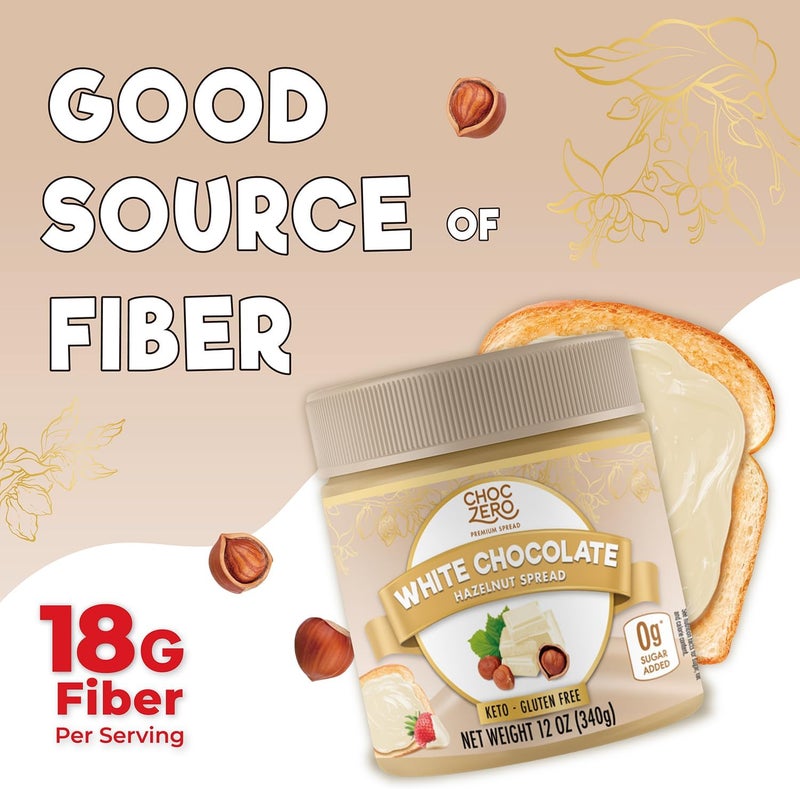 ChocZero Keto White Chocolate Hazelnut Spread - 12 oz Jar, No Sugar Added, Gluten Free, Naturally Sweetened with Monk Fruit - Image 5