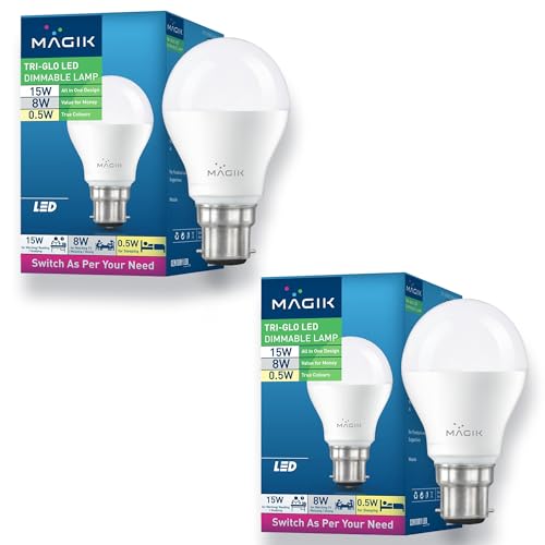 MAGIK TriGlo 3‑in‑1 Dimmable LED Bulb | Adjustable 15W/8W/0.5W | Ideal for Ambient, Task & Night Lights | B22 Base | Energy‑Saving | Pack of 2 - Image 1