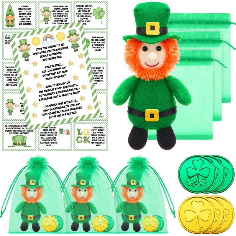 Shappy 6 Set Leprechaun Plush Boy Girl Toy St. Patrick's Day Plush Toy Doll with Shamrock Coins and Leprechaun Scavenger Hunt Letter St Patricks Day Decorations Irish Stuffed Decor (Boy) - Image 1