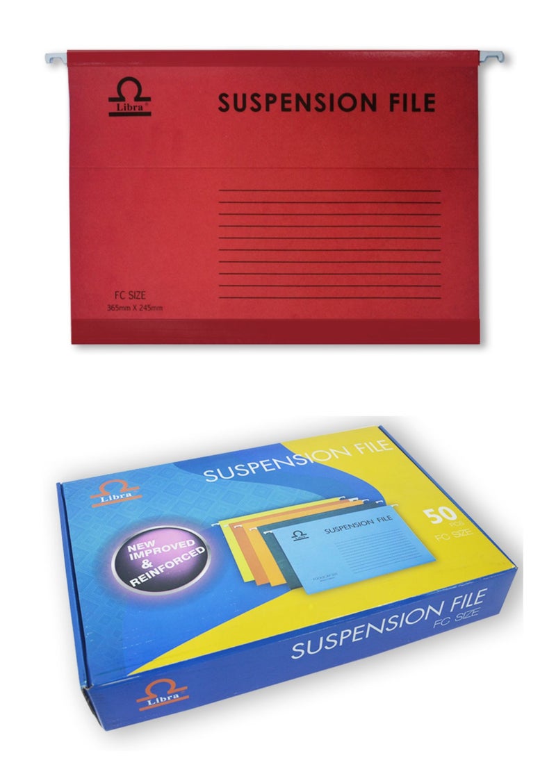 Libra Foolscap Suspension File 230gsm Red, 50pcs - Image 1