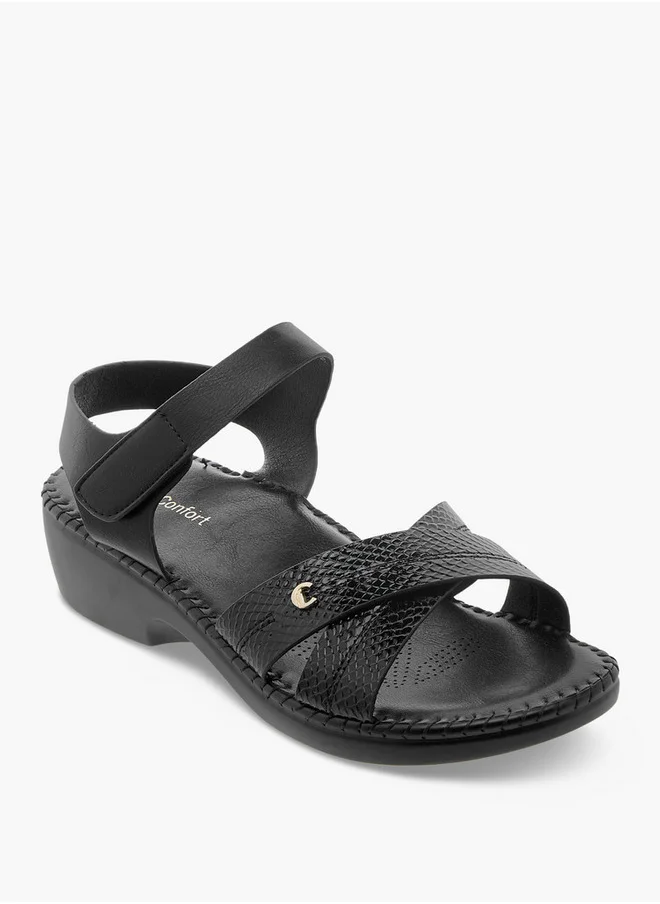 Le Confort Cross Strap Block Heel Sandals with Hook and Loop Closure