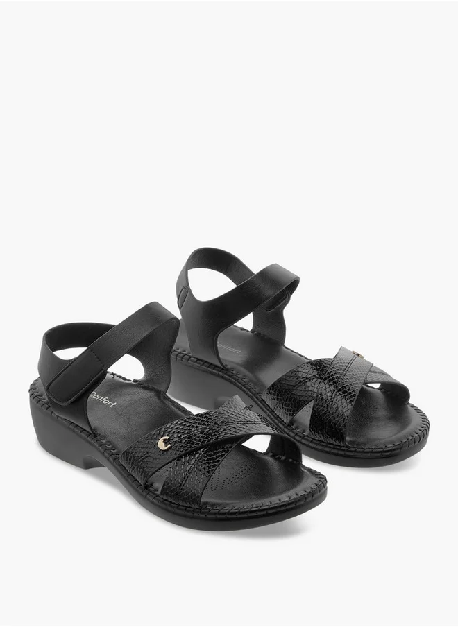 Le Confort Cross Strap Block Heel Sandals with Hook and Loop Closure