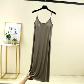 Womens One-piece V-neck Sling Base Skirt with Chest Pad Summer Long Nightgown Home Skirt Outer Wearing Dress gray green - pzsku/ZE85DFA1F0DFC4A5FF172Z/45/1750434011/0da56c9c-9653-4d76-8b6c-7b7a4c2700a6