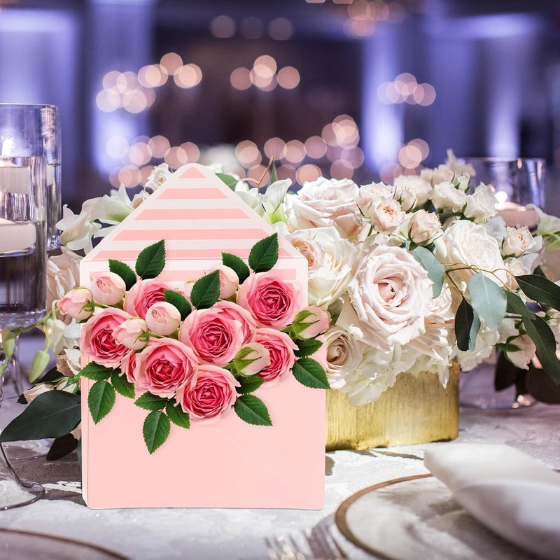HOOTNEE 4Pcs Bouquet Envelope Boxes Wrapping Set, Floral Paper Flower Packaging Envelopes with Pink and Blue Stripes, Creative Foldable Flower Bouquet Wrap for Florists and Giving - Image 3