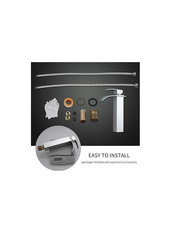 Basin Tap | High Arc | Tall Basin Mixer tap | Commercial 1-Hole | Brass Single Lever | Deck Mounted (MATT CHROME) - Image 3