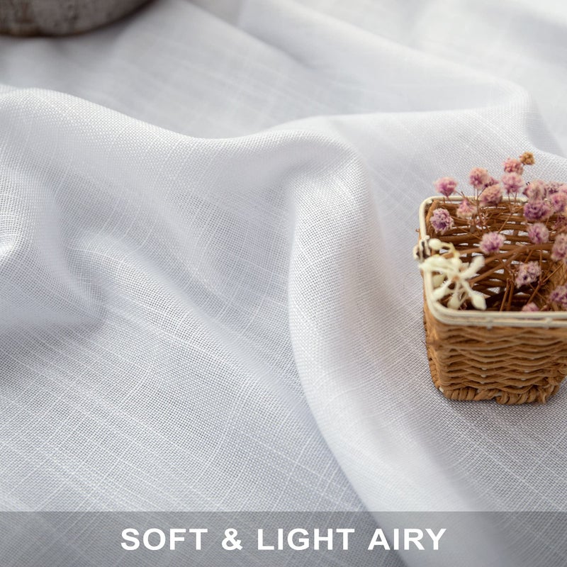 Pitalk White Kitchen Curtains 24 Inch Tier Curtains for Living Room Linen Textured Cafe Curtains for Bathroom Farmhouse Country Sheer Short Window Curtain Back Tab Pocket 2 Pcs 26 Inch Wide by 24 Inch Length - Image 3