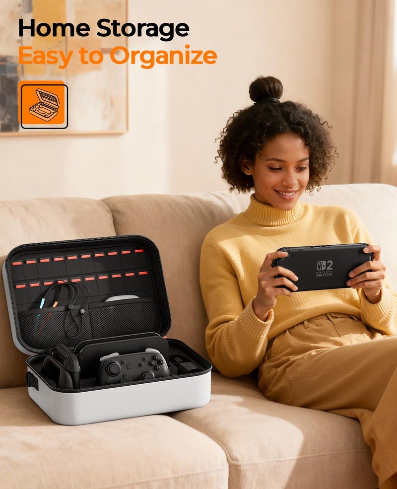 COOWPS Switch 2 Carrying Case 2025, with 4Pcs Thumb Grips, 20 Game Card Slots, Portable Travel Hard Full Protection All In One Storage Case for Nintendo Switch 2 Console Pro Controller Accessories - Image 5