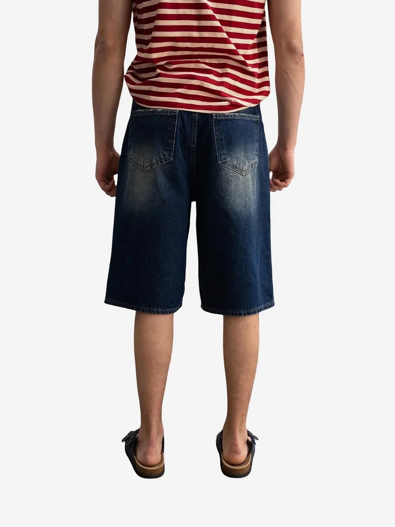 Giesto Maya Blue GIESTO Destroyed Denim Wide Leg Midi Shorts for Men | Best Price UAE